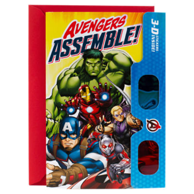Hallmark Avengers Birthday Card with 3D Stickers and Glasses (Avengers Assemble!), 1 Each