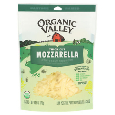 Organic Valley Thick Cut Low Moisture Part-Skim Mozzarella Cheese, 6 oz
