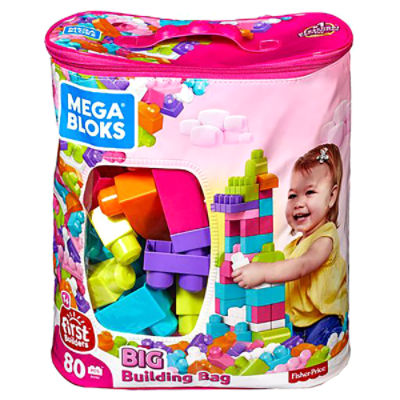 Fisher Price Mega Bloks First Builders Big Building Bag, Pink, 80 Pieces