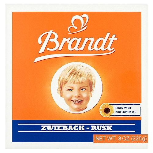 Brandt Zwieback Rusk, 2 count, 8 oz
An airy, crispy treat for every occasion.
Brandt's delicious rusk is made of selected ingredients. Its special processing creates a light and wholesome taste which is ideal for any time during the day.
Brandt. The airy, crispy treat.