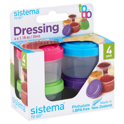 Sistema 4-Piece Salad Dressing and Condiment Containers with Lids for Lunch, Dishwasher Safe, 1.18-Ounce, Assorted