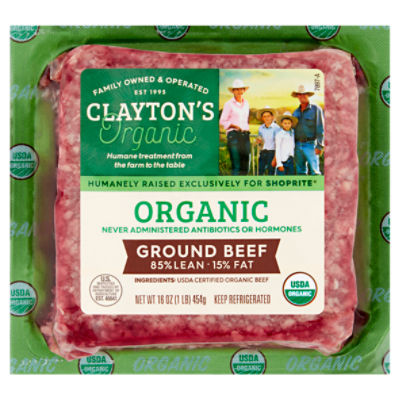 Clayton's Organic 85% Lean 15% Fat Organic Ground Beef, 16 oz