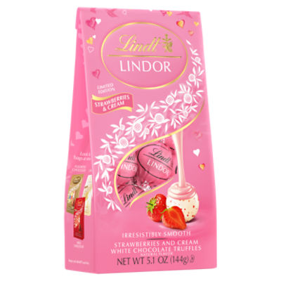 Lindt Lindor Strawberries and Cream White Chocolate Truffles Limited Edition, 5.1 oz