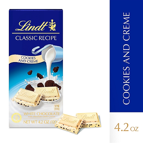 Lindt Classic Recipe Cookies and Creme White Chocolate with Chocolate Cookie Pieces, 4.2 oz