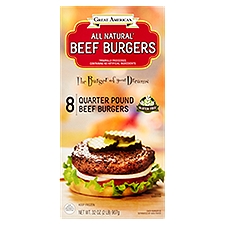 Great American All Natural Quarter Pound Beef Burgers, 8 count, 32 oz