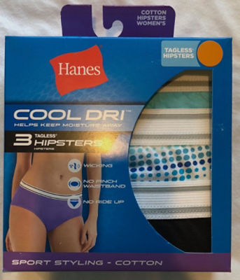 Hanes Tagless Cool Dri Cotton Women's Hipsters, XL/8, 3 count