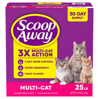 Scoop Away Multi-Cat Clumping Cat Litter, Meadow Fresh Scent, 25 Pounds