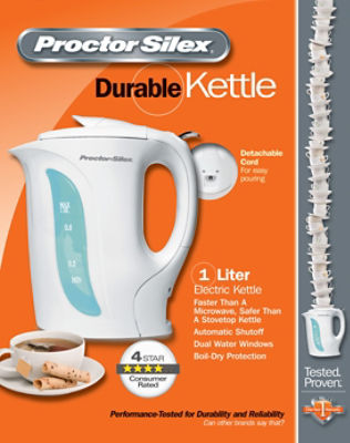 Proctor Silex Electric Tea Kettle, White, 1 Liter