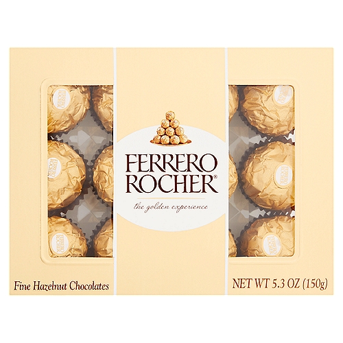 Rocher® chocolates are a tempting combination of luscious, creamy, chocolaty filling surrounding a whole hazelnut, within a delicate, crisp wafer... all enveloped in milk chocolate and finely chopped hazelnuts.