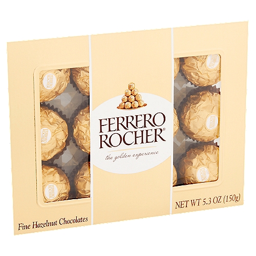 Ferrero Rocher Fine Hazelnut Chocolates, 5.3 oz
Rocher® chocolates are a tempting combination of luscious, creamy, chocolaty filling surrounding a whole hazelnut, within a delicate, crisp wafer... all enveloped in milk chocolate and finely chopped hazelnuts.