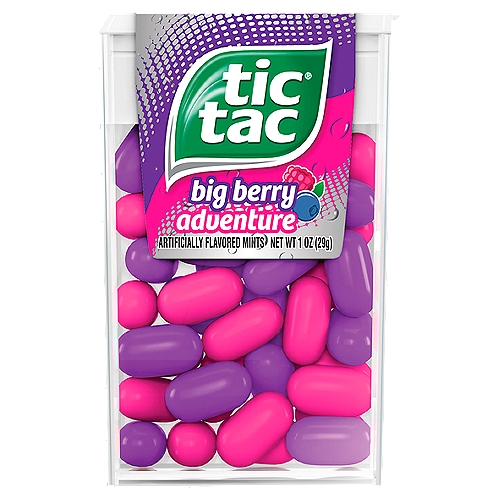 Tic Tac Fresh Breath Mints Big Berry Adventure Hard Candy Mints, 1 Oz
What's fun, delicious and always refreshing? Tic Tac, of course! These sweet, cool little mints have been big favorites. That's because they pack a whole lot of flavor and refreshment into a tiny size. Best of all, the convenient on-the-go pack makes them easy to share…and ready to travel anywhere.