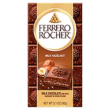 Ferrero Rocher Milk Chocolate Bar with Hazelnut & Cocoa Filling, 3.1 oz