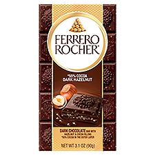 Ferrero Rocher Dark Chocolate Bar with Hazelnut & Cocoa Filling, 3.1 oz