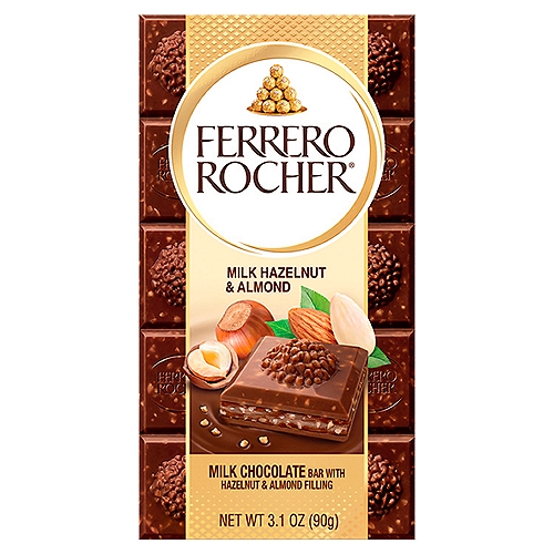 Ferrero Rocher Milk Chocolate Bar with Hazelnut & Almond Filling, 3.1 oz