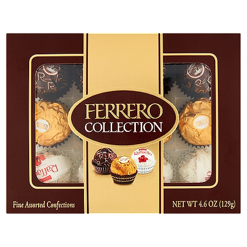 Ferrero Collection Fine Assorted Confections, 4.6 oz
Rondnoir® find dark chocolates provide a symphony of sensations, with a crisp wafer surrounding a creamy, chocolaty filling with a dark chocolate pearl at the center. A delicate and refined pleasure.

Rocher® chocolates are a tempting combination of luscious, creamy, chocolaty filling surrounding a whole hazelnut, within a delicate, crisp wafer ... all enveloped in milk chocolate and finely chopped hazelnuts.

Raffaello® confections are a harmonious blend of carefully selected ingredients, including white Californian almonds and coconut from the Pacific Islands. Raffaello® is a sheer, delicate pleasure.