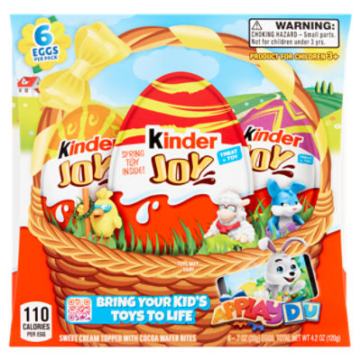 Kinder Joy Sweet Cream Topped with Cocoa Wafer Bites Treat + Toy, .7 oz, 6 count, 4.2 Ounce