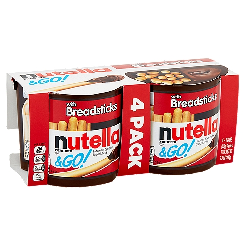 Ferrero Nutella & Go! Hazelnut Spread + Breadsticks, 1.8 oz, 4 count