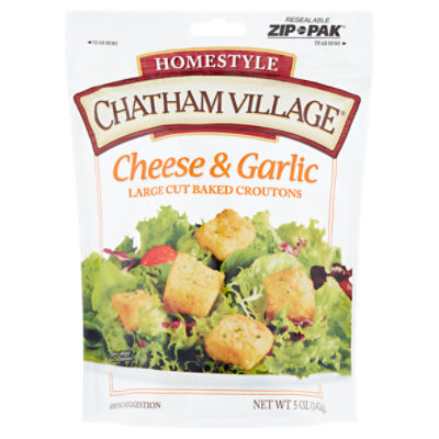 Chatham Village Homestyle Cheese & Garlic Large Cut Baked Croutons, 5 oz