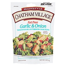 Chatham Village Homestyle Fat Free Garlic & Onion Traditional Cut Baked Croutons, 5 oz