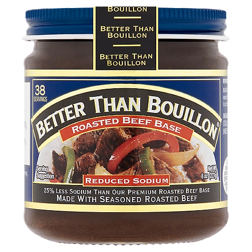 Better Than Bouillon Reduced Sodium Roasted Beef Base, 8 oz
Sodium content has been reduced from 680mg to 510mg per reference serving.