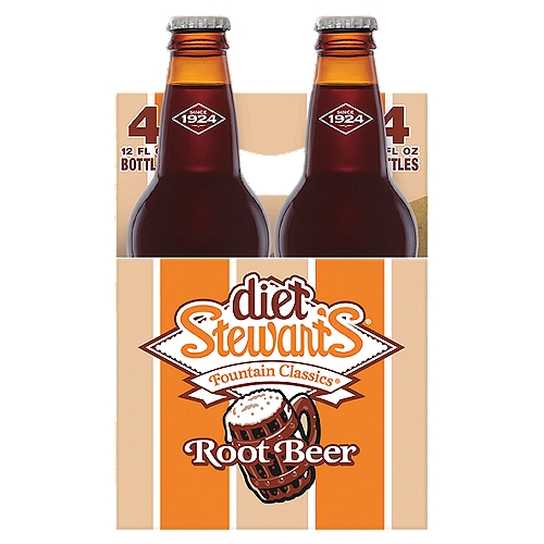 Stewart's Fountain Classics Diet Root Beer, 12 fl oz, 4 count