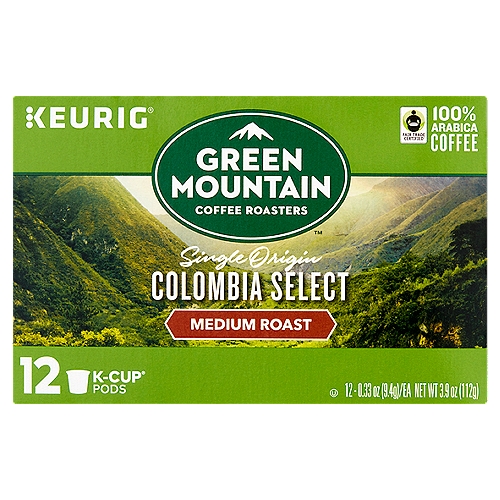 Green Mountain Coffee Roasters Colombia Select Medium Roast Coffee K-Cup Pods, 0.33 oz, 12 count
Single Origin Colombia Select Medium Roast 100% Arabica Coffee