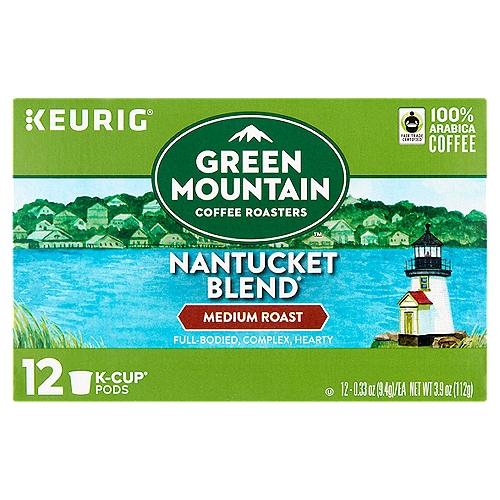 Green Mountain Coffee Roasters Nantucket Blend Medium Roast Coffee K-Cup Pods, 0.33 oz, 12 count
100% Arabica Coffee
