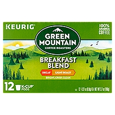Green Mountain Coffee Roasters Breakfast Blend Decaf Light Roast Coffee, K-Cup Pods, 12 Each