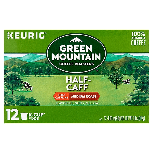 Green Mountain Coffee Roasters Half Caffeine Medium Roast Coffee K-Cup Pods, 0.33 oz, 12 count
100% Arabica Coffee