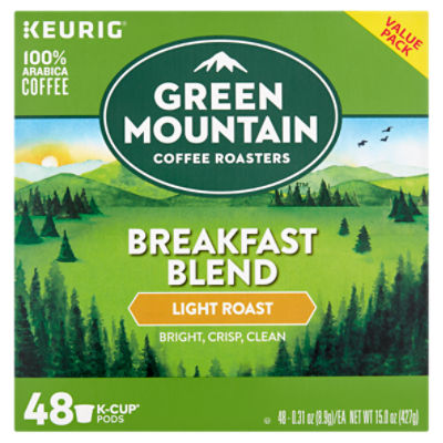 Green Mountain Coffee Roasters Breakfast Blend Coffee K-Cup Pods Value Pack, 0.31 oz, 48 count