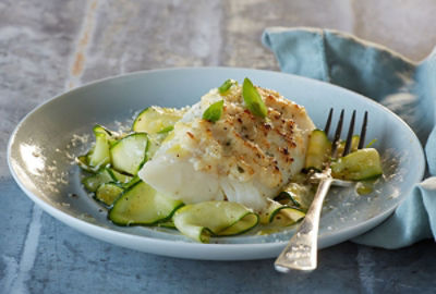 Alaska Cod Parmesan with Zucchini Noodles