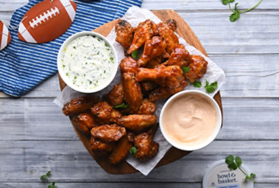 BBQ Wings With Dueling Dipping Sauces