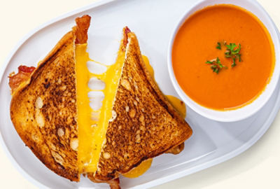 Bacon Grilled Cheese with Tomato Soup & Salad