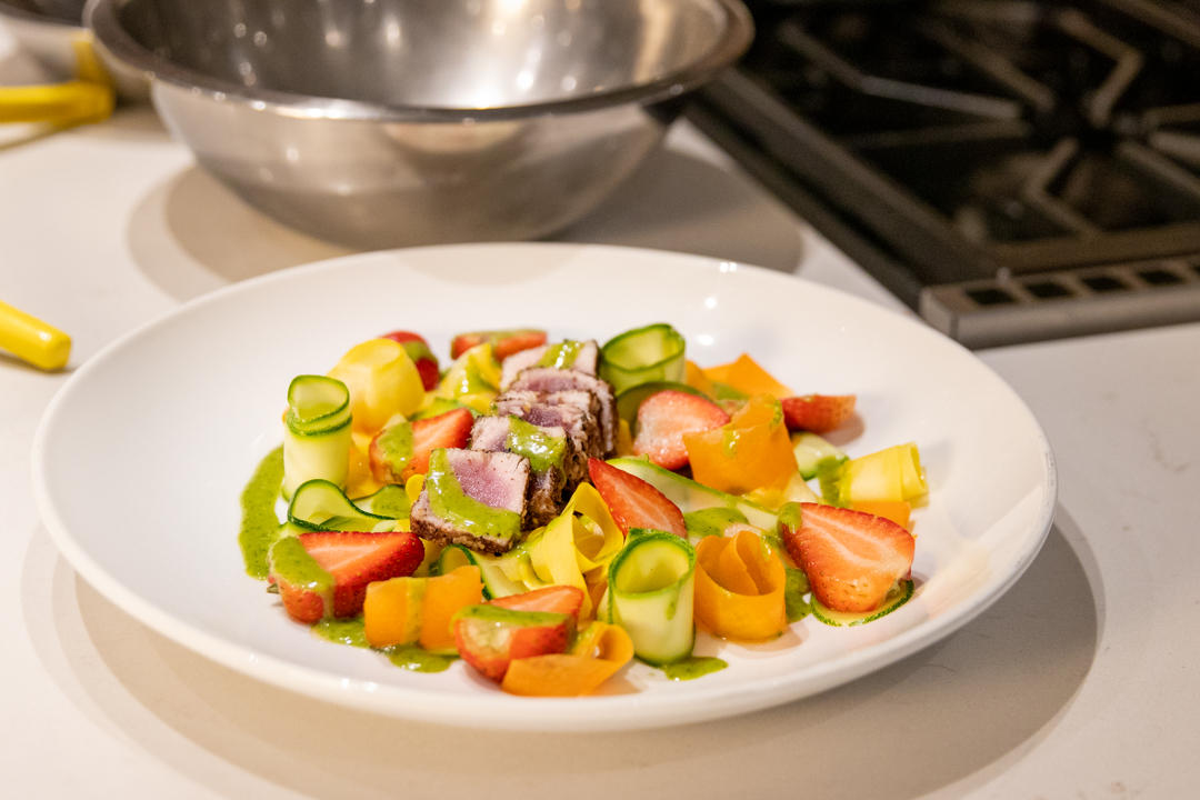 Bagel Seared Tuna and Local Squash Salad
