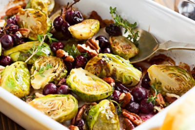 Balsamic Roasted Brussels Sprouts with Cranberry