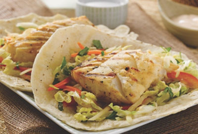 Black Thai Alaska Cod Tacos with Green Papaya Slaw