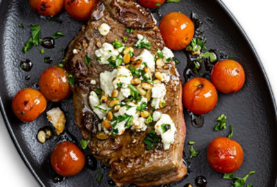 Broiled Steak and Tomatoes with Feta Balsamic