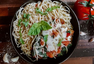 Bruschetta Topped Chicken and Spaghetti