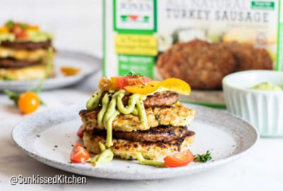 Cauliflower Fritter Sausage Stacks