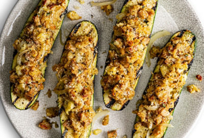 Chicken Sausage Stuffed Zucchini