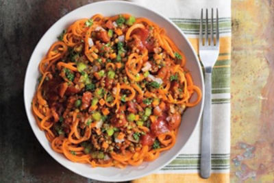 Chunky Lentil Bolognese with Spiralized Sweet Potatoes