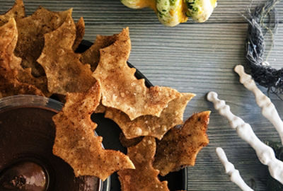 Cinnamon Sugar Bat Tortilla Chips with Chocolate Hummus