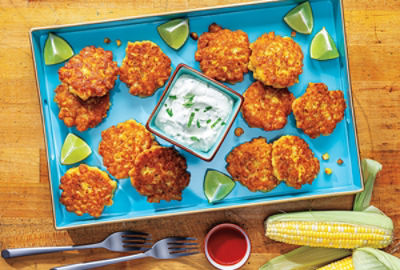 Corn Cob Fritters with Cilantro Yogurt