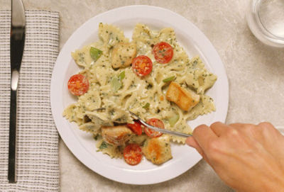 Creamy Pesto Chicken and Bow Ties