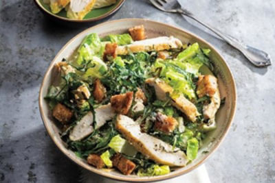 Crispy Kale Caesar Salad with Roasted Chicken Breast