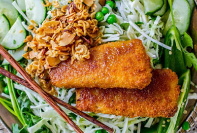 Crunchy Asian Cabbage Salad with Crispy Fish