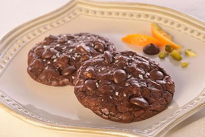 Dark Chocolate Truffle Cookies with Pistachios, Orange & Sea Salt