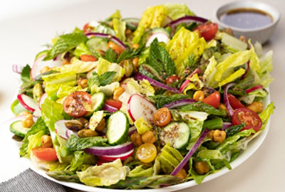 Farmers Garden Fattoush with Roasted Garbanzo and Za’atar Vinaigrette