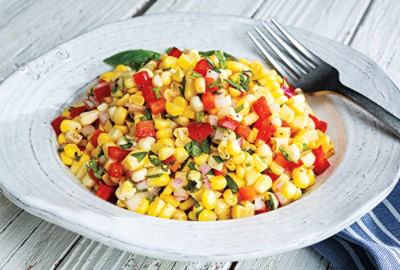 Fresh Corn, Basil and Bell Pepper Salad