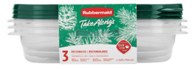 Rubbermaid Takealongs 4.0 Cup Holiday Rectangle Containers with Lids, 3 Count, 3 Each